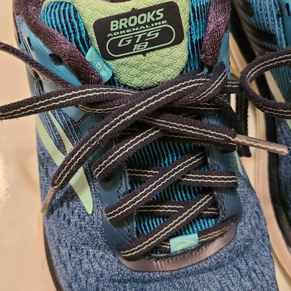 Brooks Blue and Green Sneakers with Mesh Upper and Cushioned Midsole - Picture 2 of 5